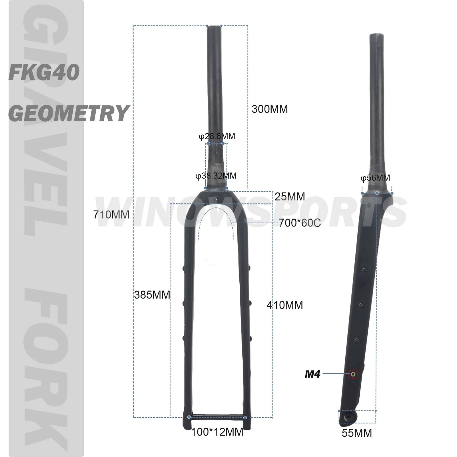Carbon Fiber Gravel Road Bike Fork 700C 100*12mm Thru Axle Hidden External Cable
