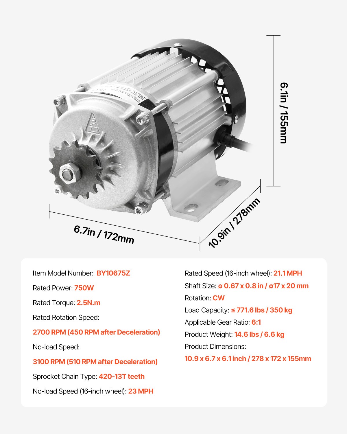 Uimoso 48V 750W Brushless DC Motor Kit with Enhanced Speed Controller, 2700 RPM