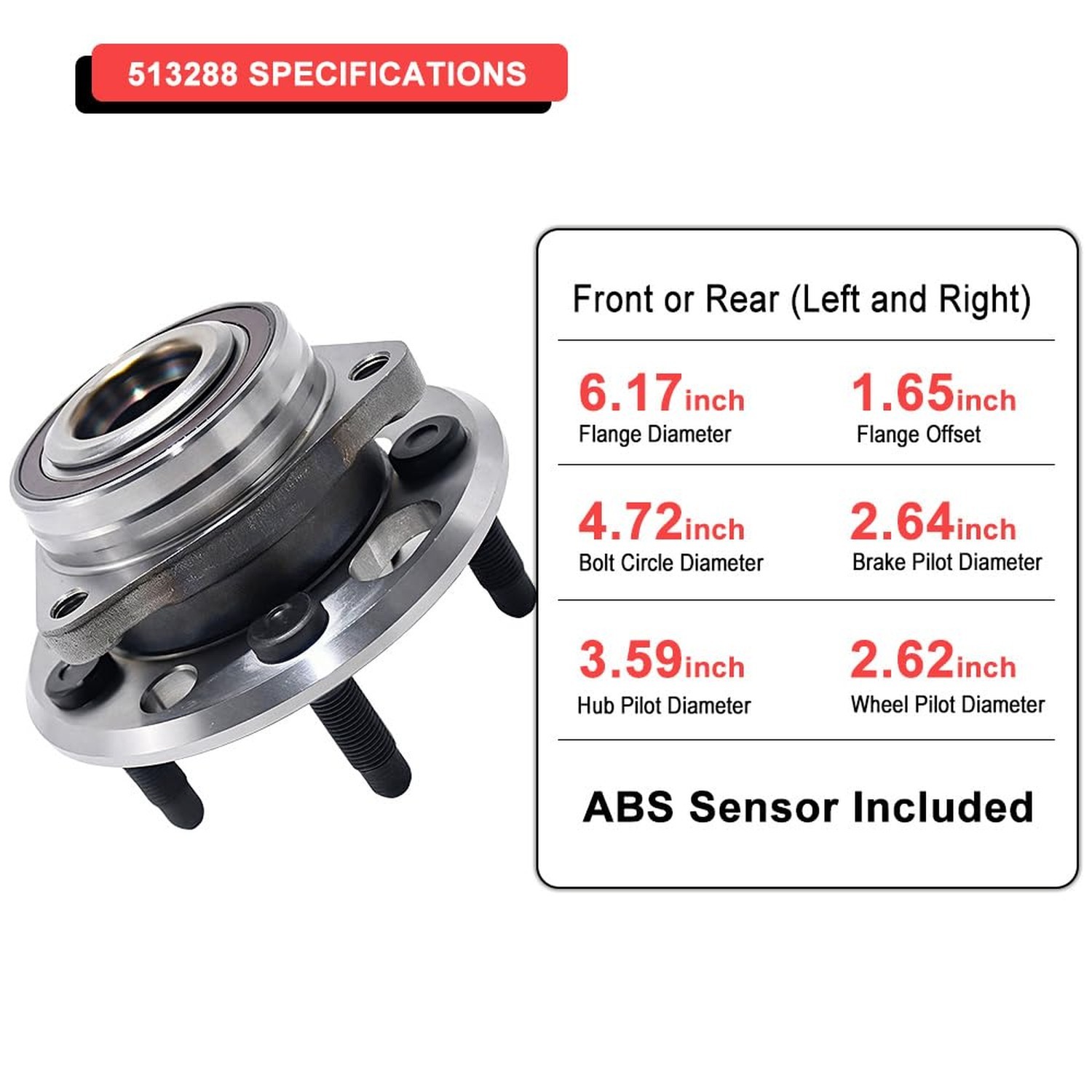 MotorbyMotor 513288 Front Wheel Bearing and Hub Assembly with 5 Lugs for Chev…