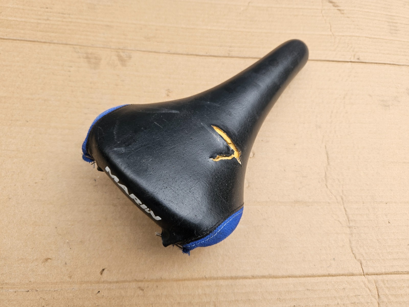 Vintage 90s Marin Mountain Bike Saddle Black + Blue (ripped but usable)