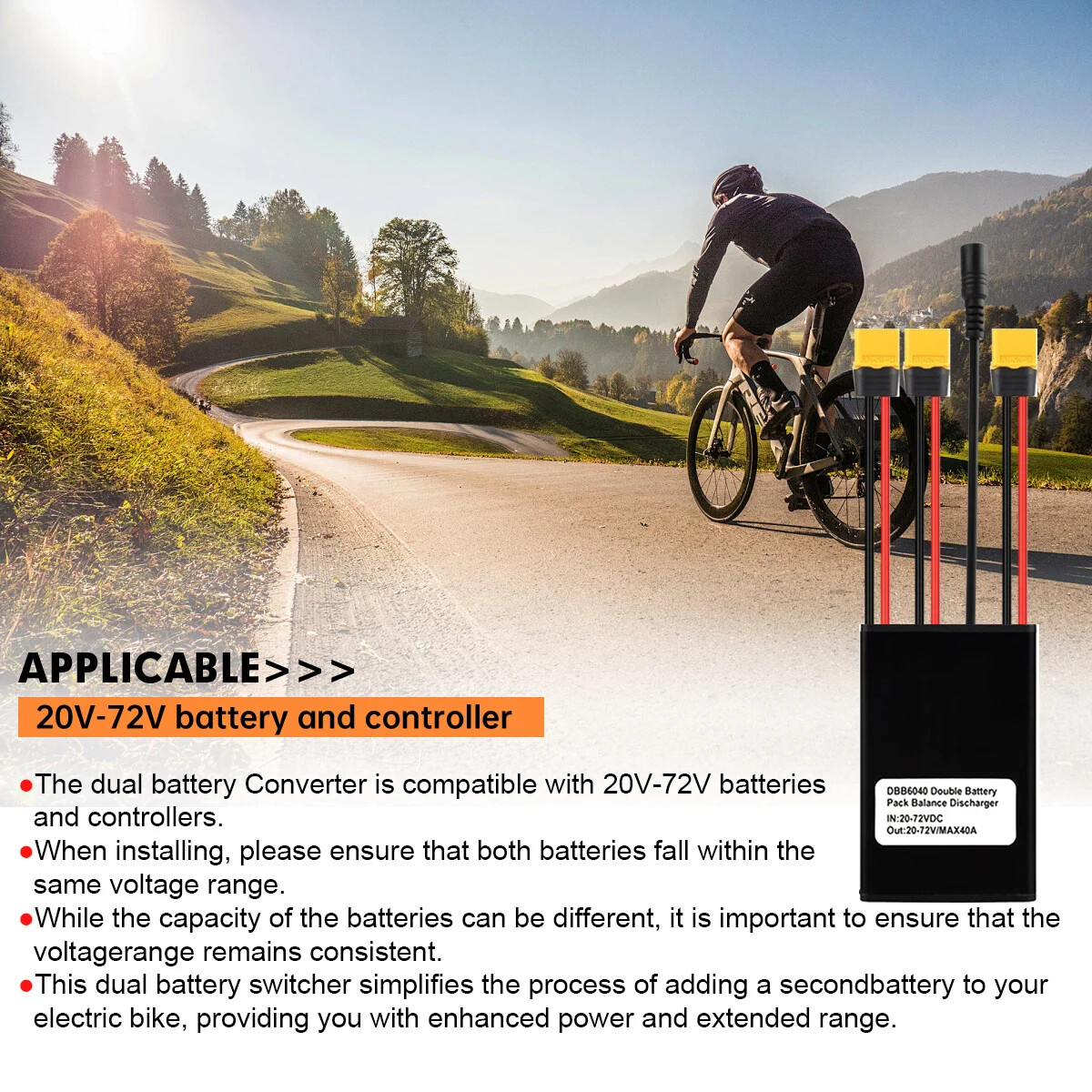 20A 30A 40A E-bike Dual Battery Discharge Converter Connection Adapter 20V-72V