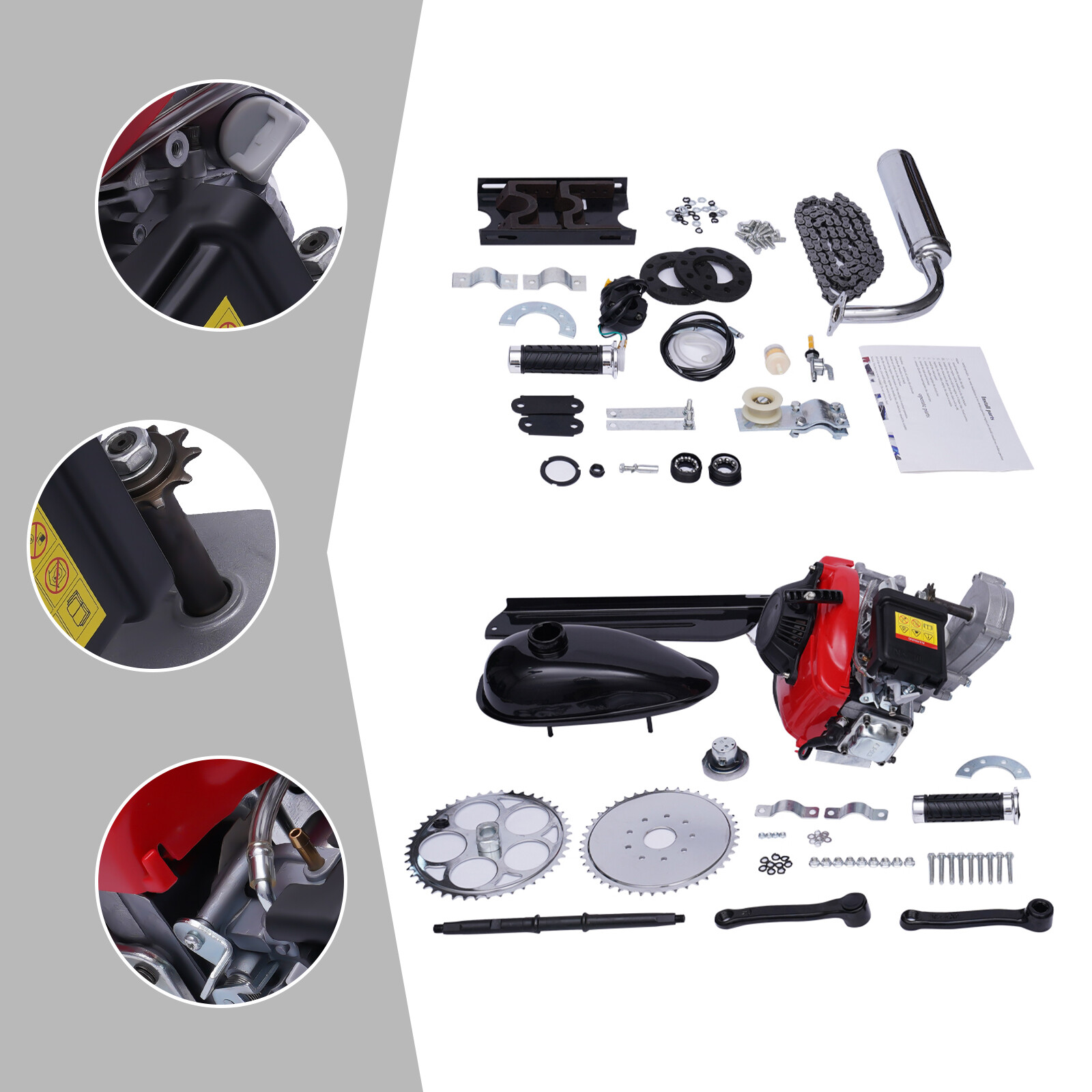 49CC 4-Stroke Gas Petrol Motorized Bike Engine Motor Kit Belt Gear / Chain Drive