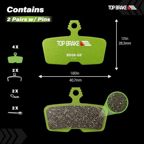 Disc Bike Brake Pads Compatible with SRAM Green (Graphene) – 2 Pairs – w/PIN