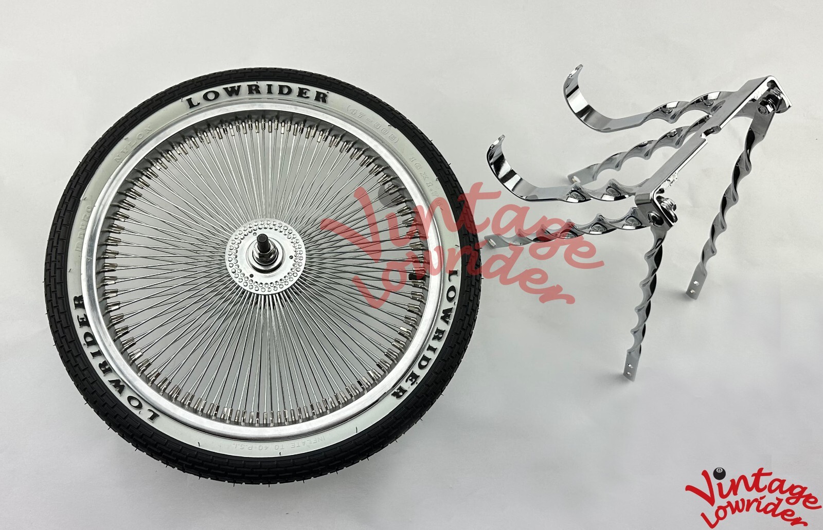 VINTAGELOWRIDER 20″ FLAT TWISTED CHROME CONTINENTAL KIT W/144 SPOKE LOWRIDERTIRE