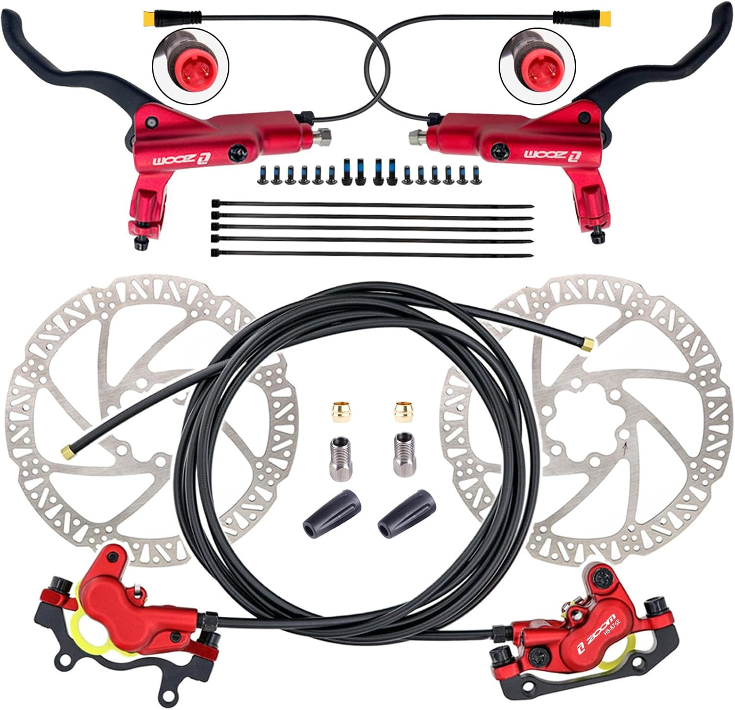 Zoom HB876E 2-PIN/3-PIN 4-Pistons E-Bike Electric Power-Off Hydraulic Brake Set