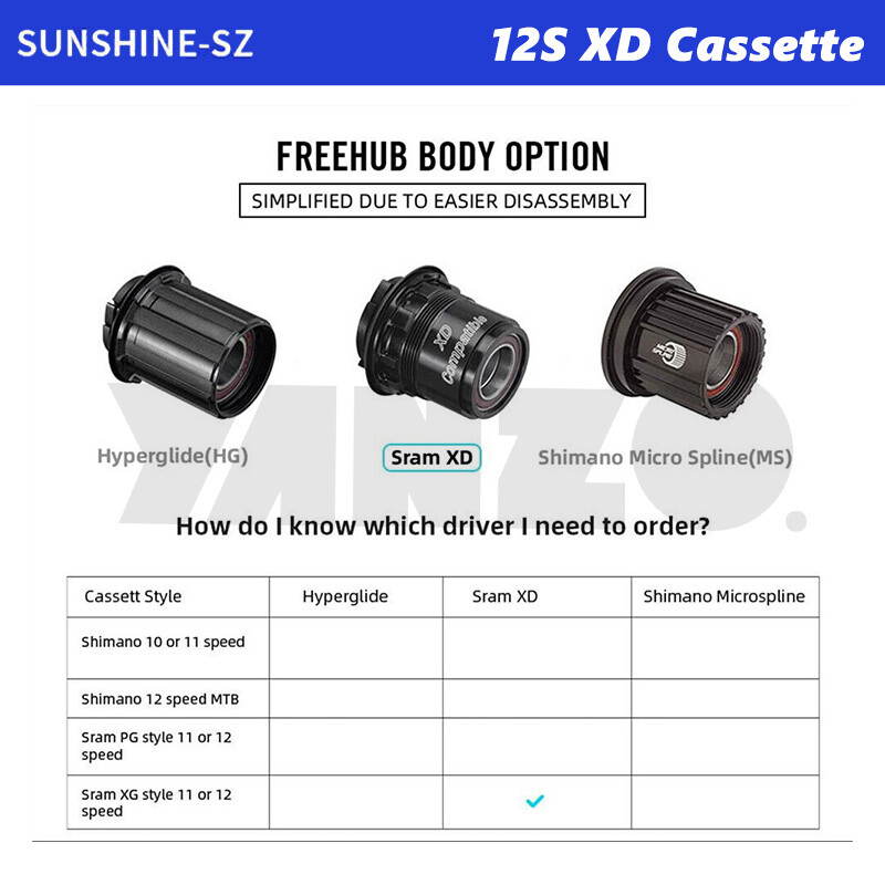 Sunshine 12 Speed XD Hub Cassette 9-50T 10-50/52T Fits Sram XD SX NX GX EAGLE