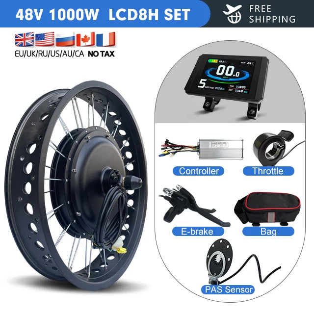 Snow Electric Bicycle Conversion Kit Front Hub Motor 48V 1000W 20 24 26inch