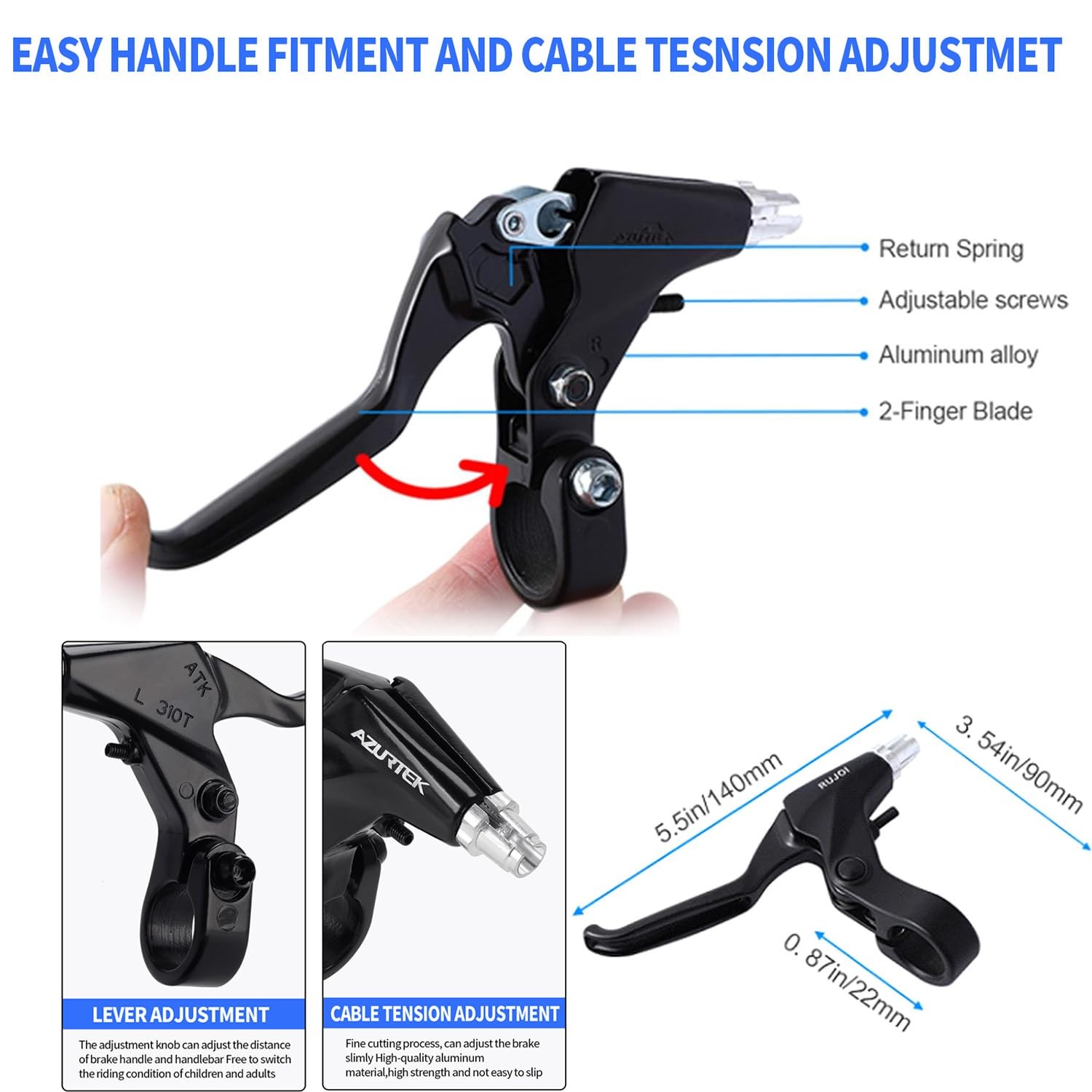 Bike Brake Lever Set, 1 Pair Aluminum Alloy Levers with 2 Sets Brake Cable & …