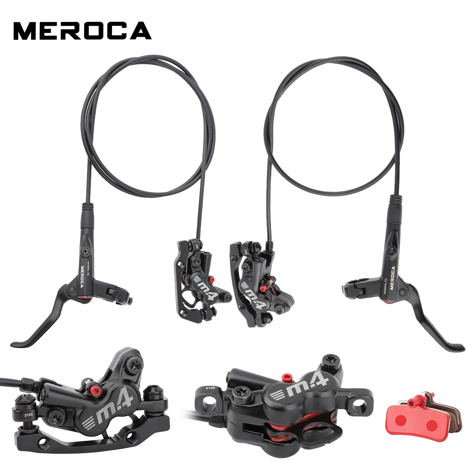 MEROCA 4-Piston Caliper Hydraulic Disc Brake Lever Set Front Rear 800/1400mm