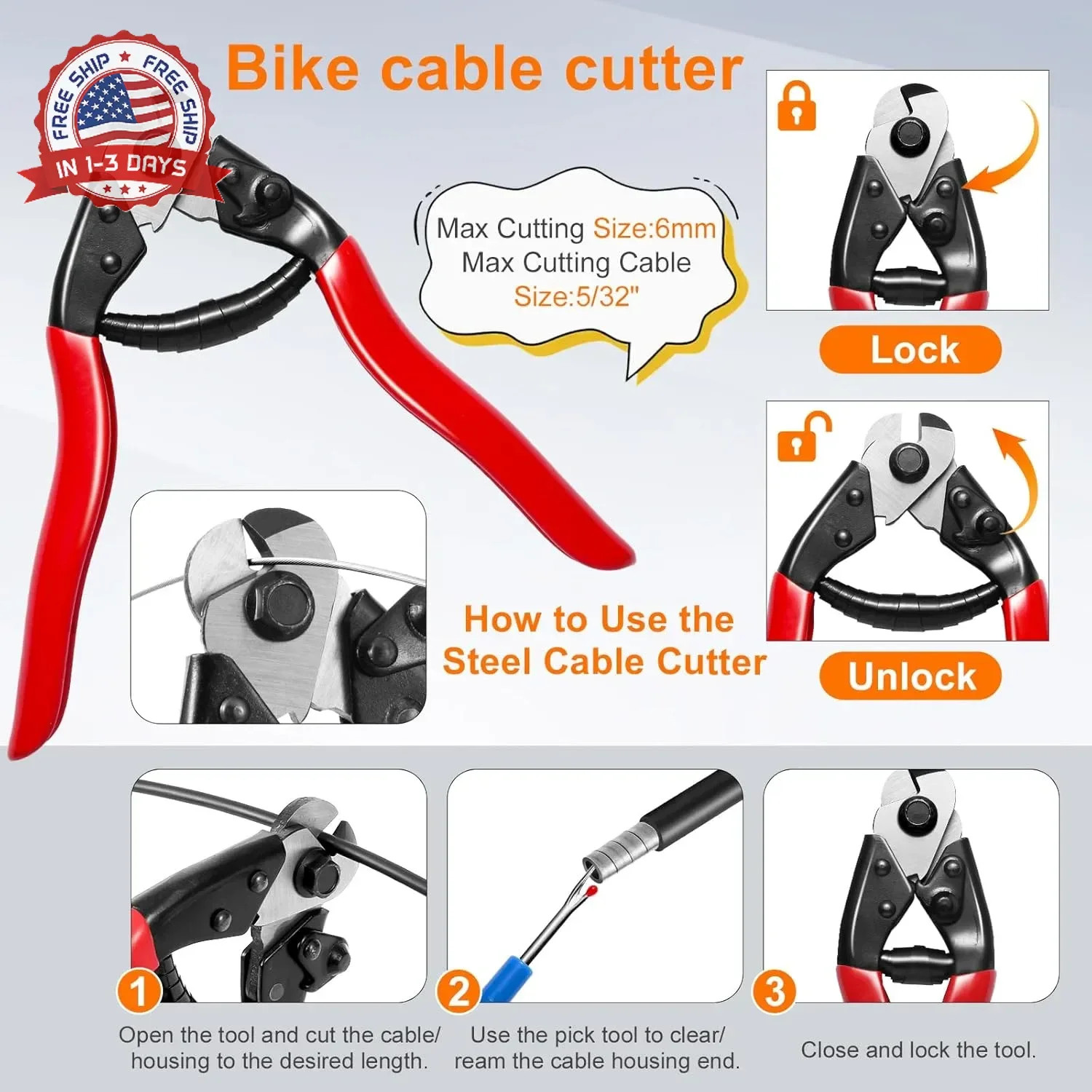 Bike Brake Cable Kit with Stainless Steel Bike Cable Cutter, Brake Cable and Bik