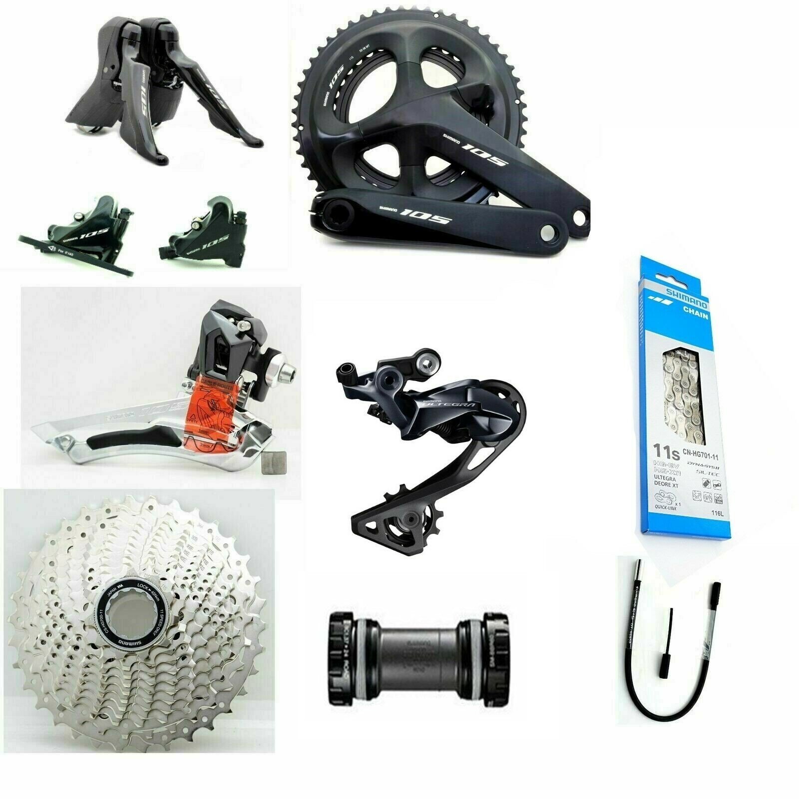 Shimano 105 Disc Brake ST-R7020 FC/FD-R7000+RD-R8000 HG700 11-34 GroupSet READ