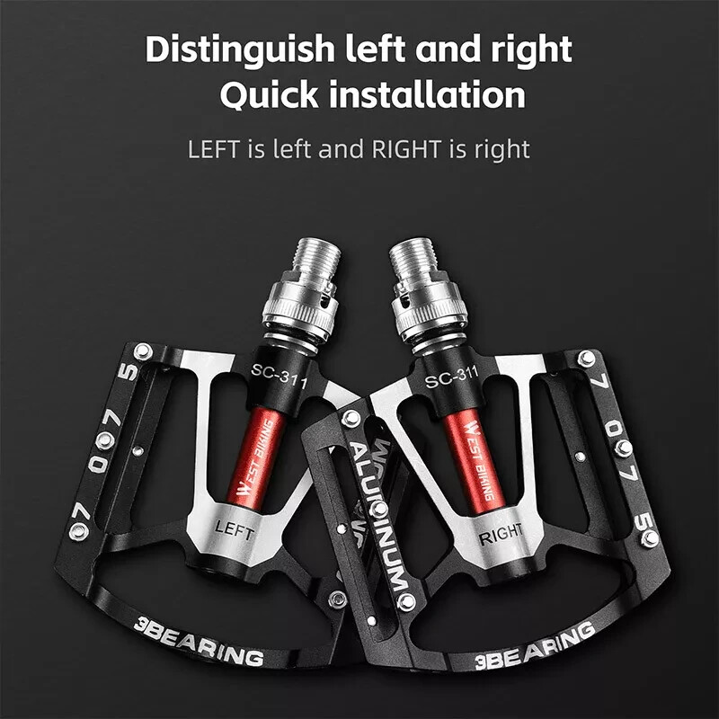 WEST BIKING Quick Release MTB Bike Bicycle Pedals 3 Sealed Bearing a Pair Black