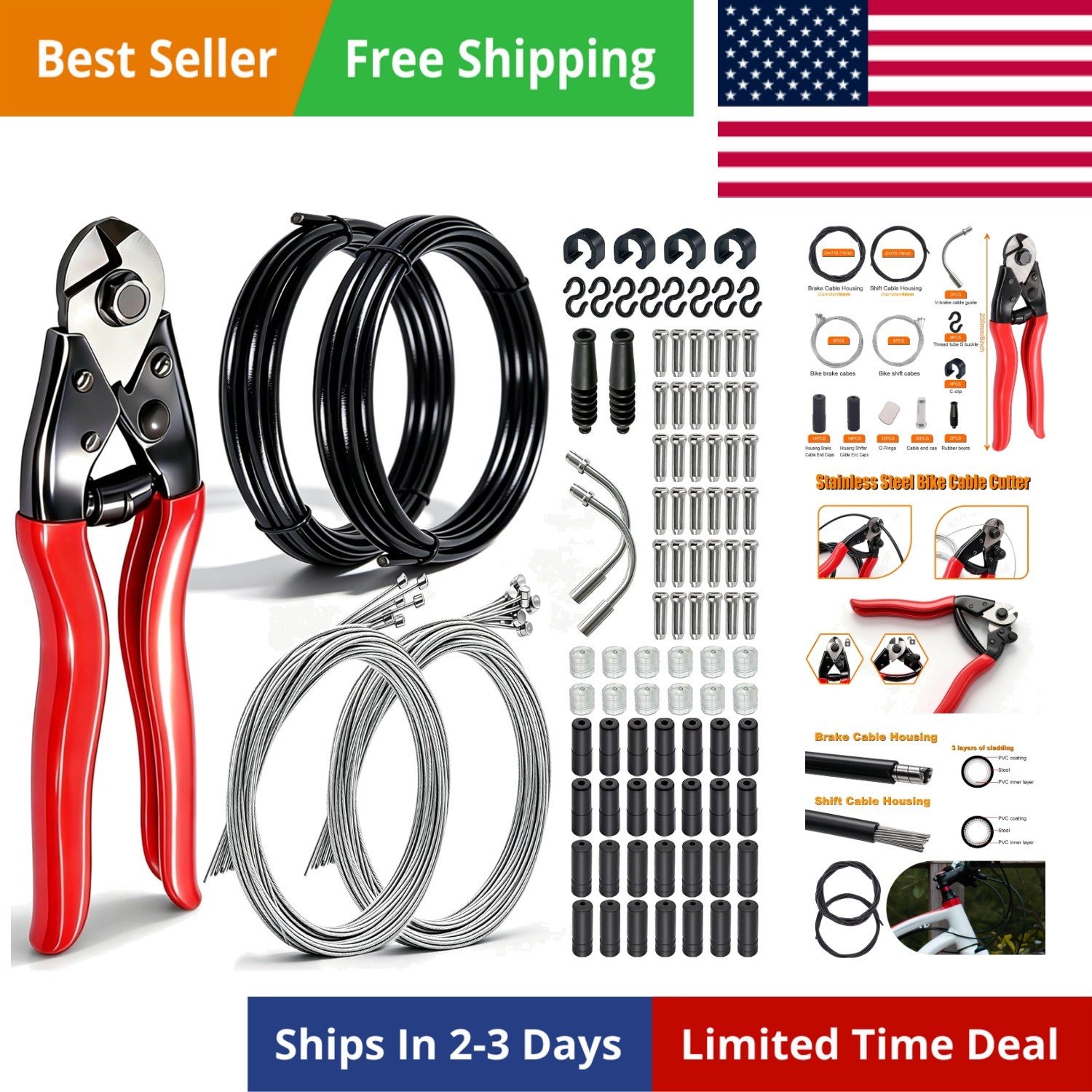 107PCS Stainless Steel Wire Cutter Bike Brake Cable Housing Shifter Cable Hou…