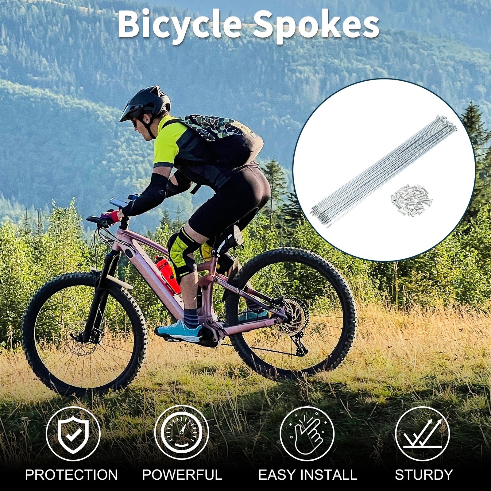 1 set 14G 257mm length bicycle spokes nipple galvanized carbon steel