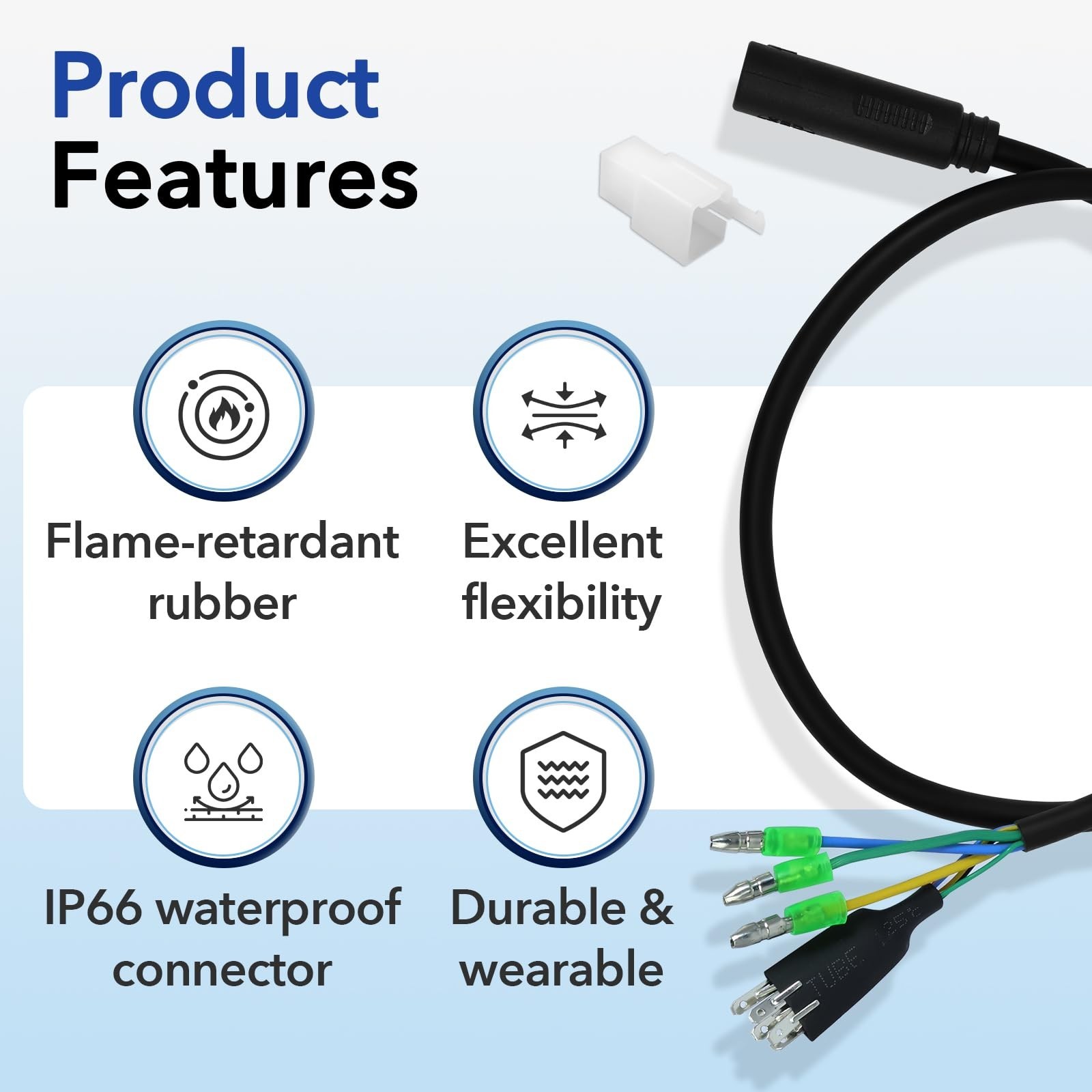 9 Pin Hub Motor Extension Cable, Waterproof 36V 48V 72V Ebike Connector, 60CM Po