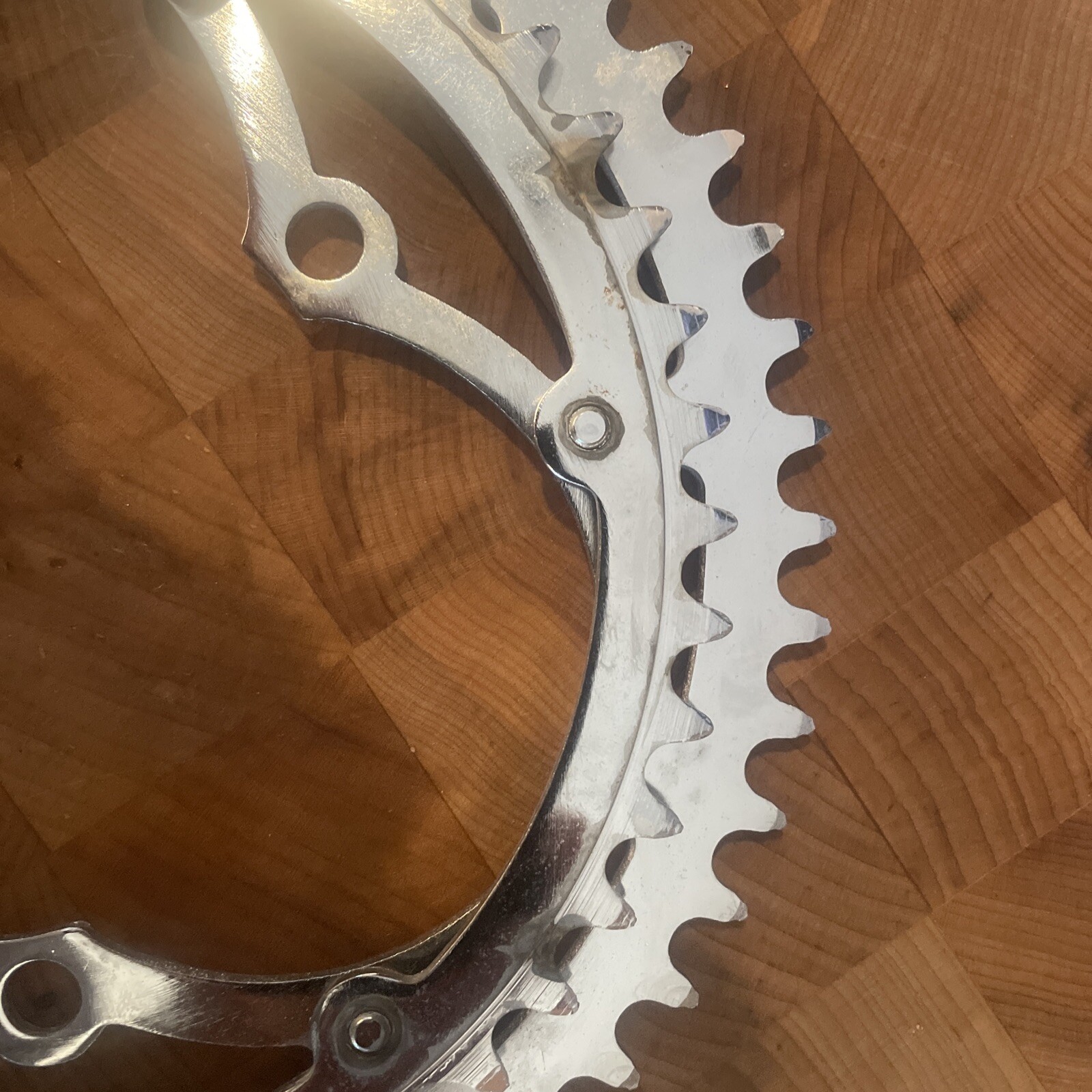 Vintage New-Old-Stock NERVAR CHAINRING SET 53/46T • 3-Arm • Chromed Steel. (NJ)