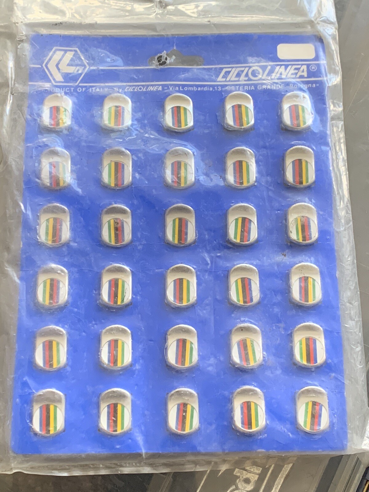 Vintage CICLOLINEA World Champion Stripes Toe Clip Strap Button PAIR L’Eroica IT