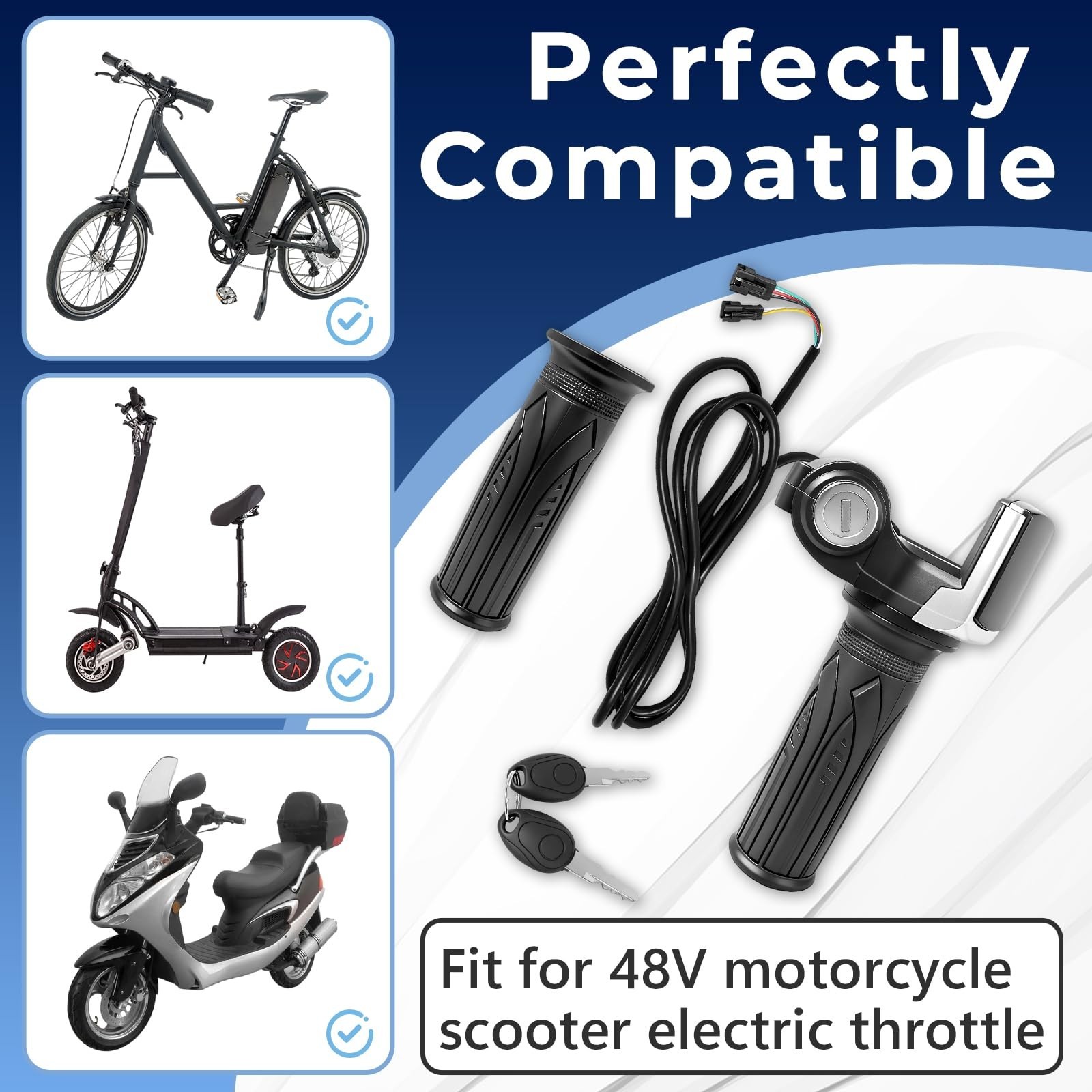 48V Half Twist Throttle with LED Display Grip Lock Key Set, Electric Scooter …