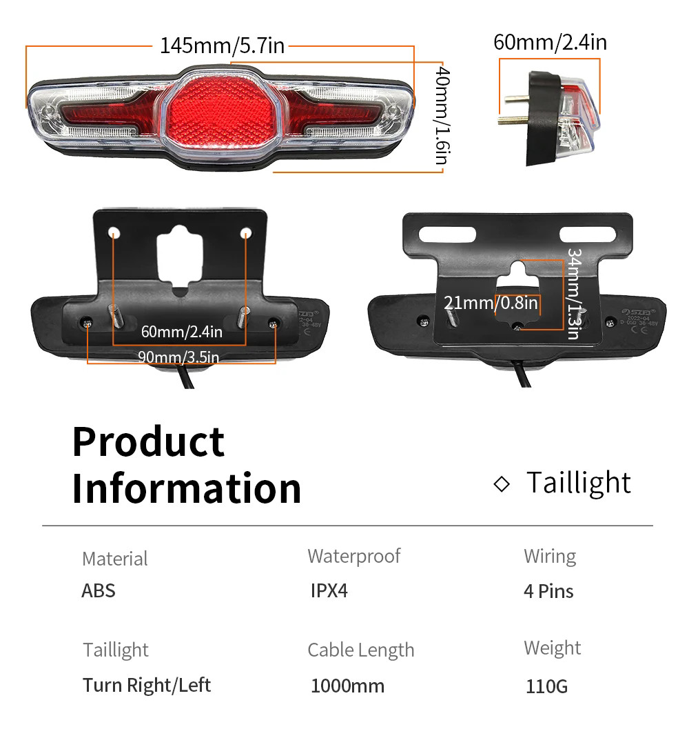 LED Headlight Tail Light Set 24V 36V 48V Horn Turn Signal Switch E-Bike Parts