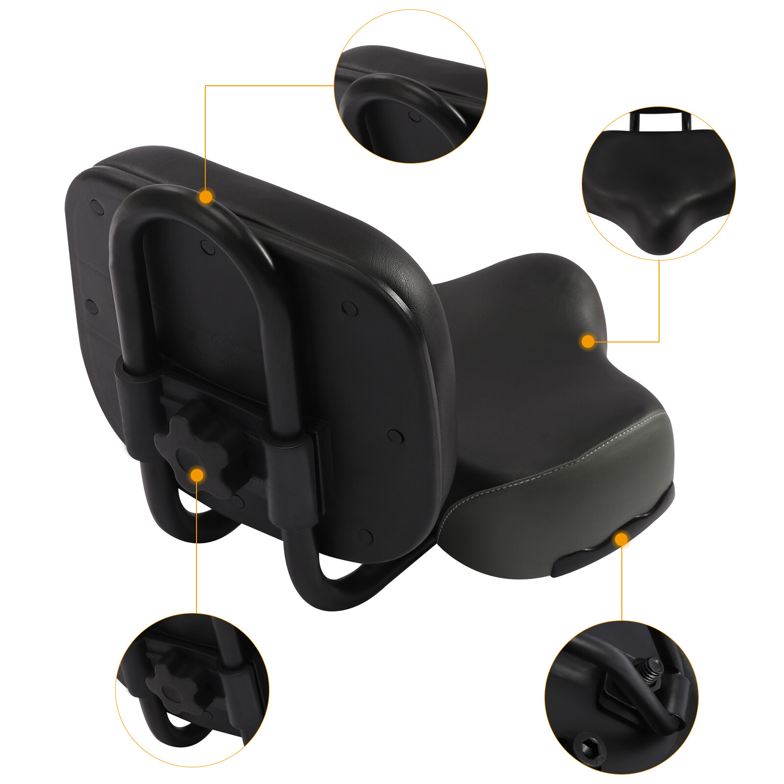 Bike Saddle Seat w/ Backrest Bicycle Extra Wide Comfort PU Soft Pad 11.5″x9.5″