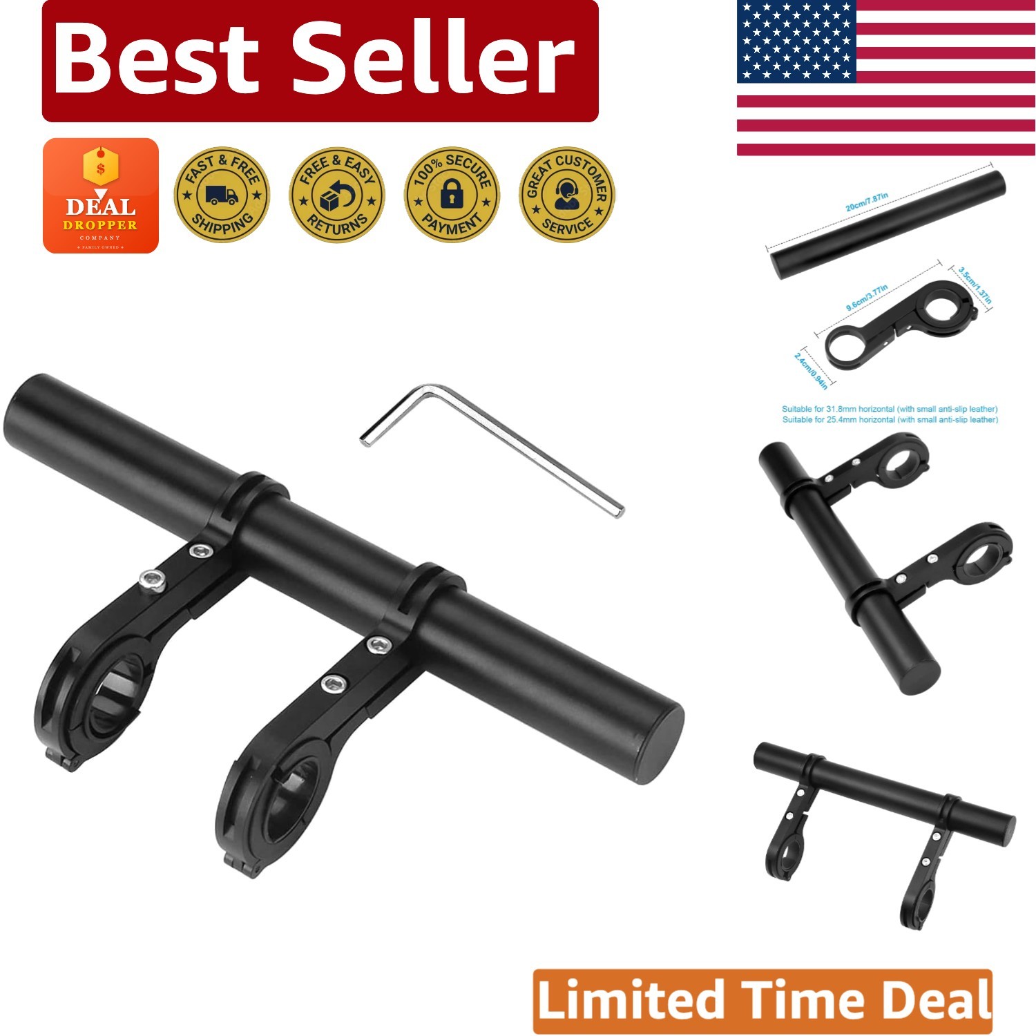 20cm Aluminum Alloy Bicycle Handlebar Extension – Secure Mounting for Lights