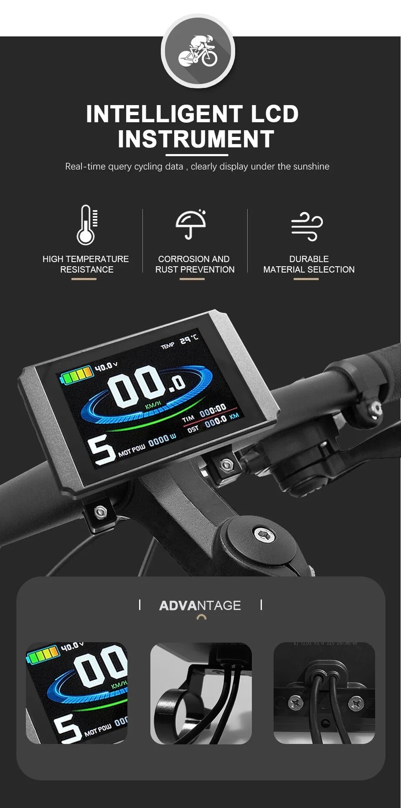 E-bike LCD8H LCD8HU Display with USB 24V/36V/48V/52V/60V72V E-bike Display