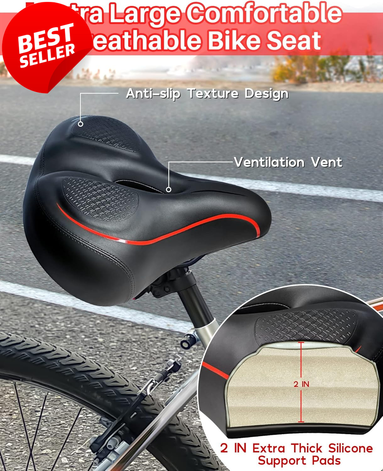 Oversized Bike Seat Cushion Extra Wide Comfort Saddle Peloton Road Electric – US