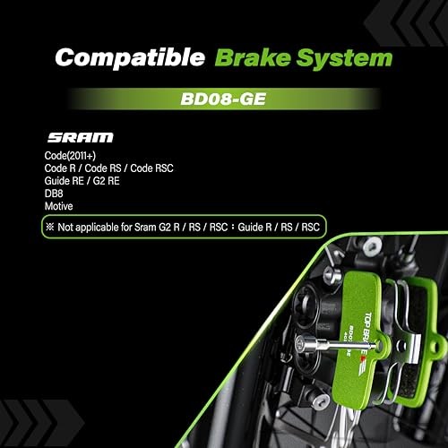 Disc Bike Brake Pads Compatible with SRAM Green (Graphene) – 2 Pairs – w/PIN
