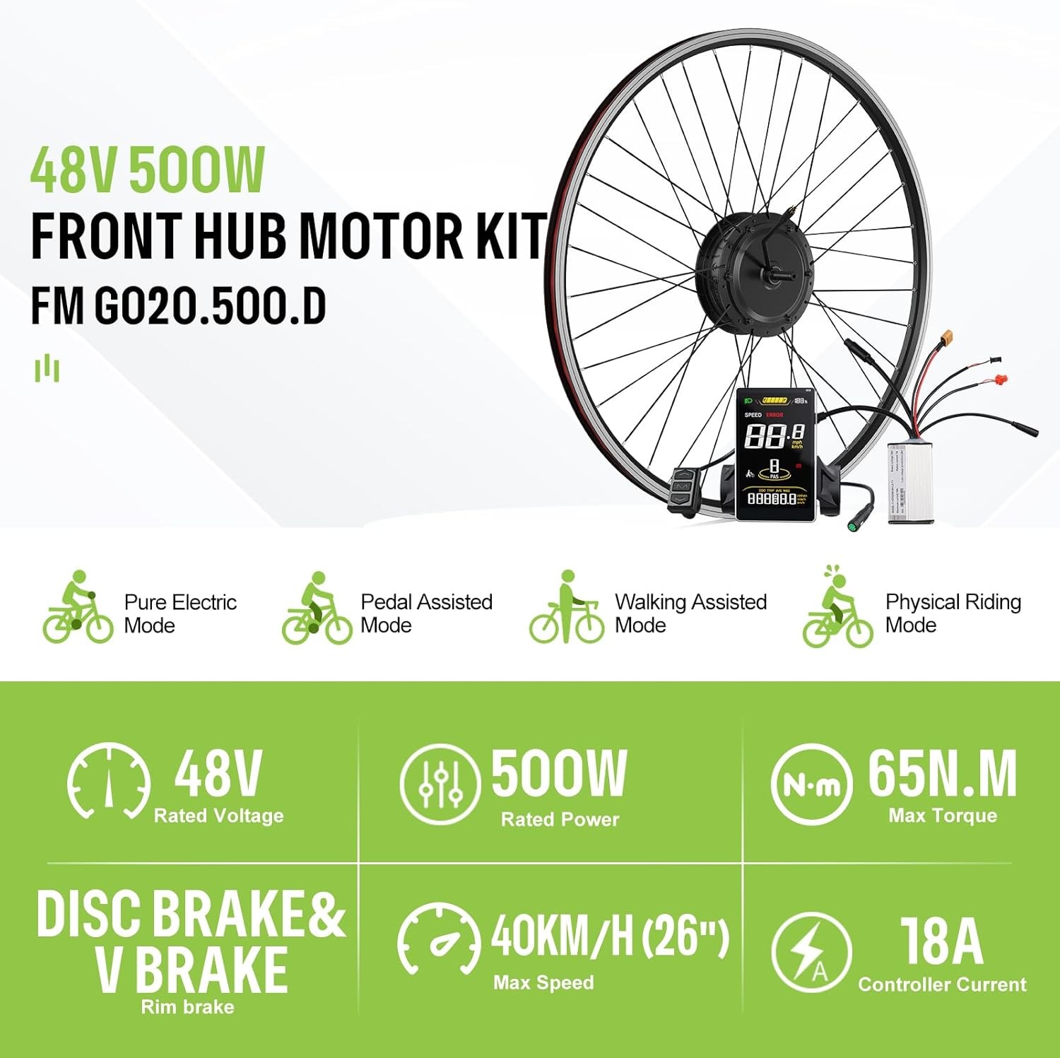 BAFANG 48V500W Electric Bike Conversion Kit 26″700C Front Wheel E-Bike Hub Motor