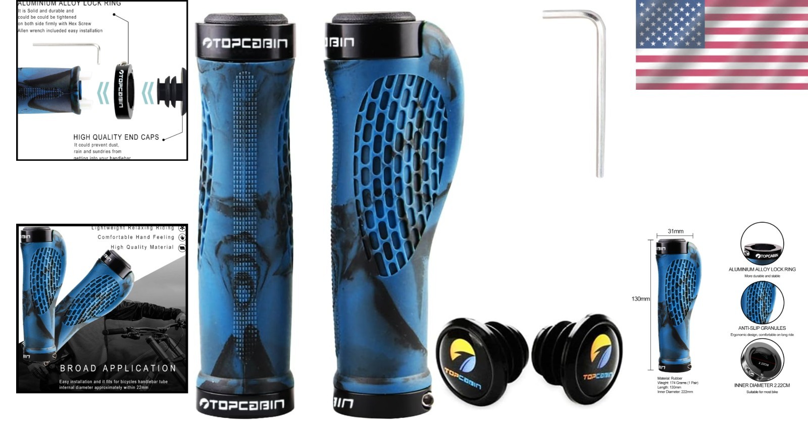 Lightweight Aluminum Lock Bike Grips – Ergonomic Blue Rubber for All Bicycles