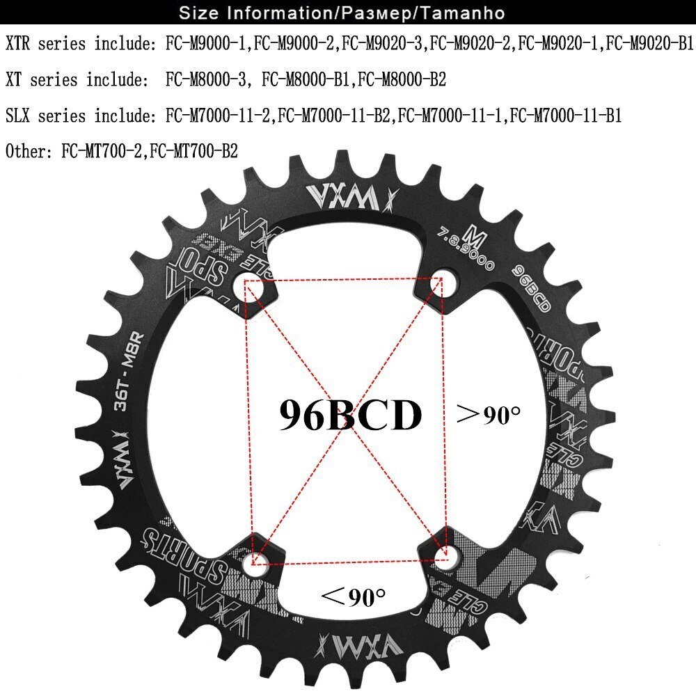 VXM 96BCD 30T 32T 34T 36T 38T Chainring MTB Bike Chainwheel M7000 M8000 M9000