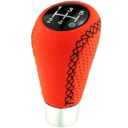 5 Speed Shift Knob, Leather Gear Shifter Knob Alloy Shifting Lever Head Red