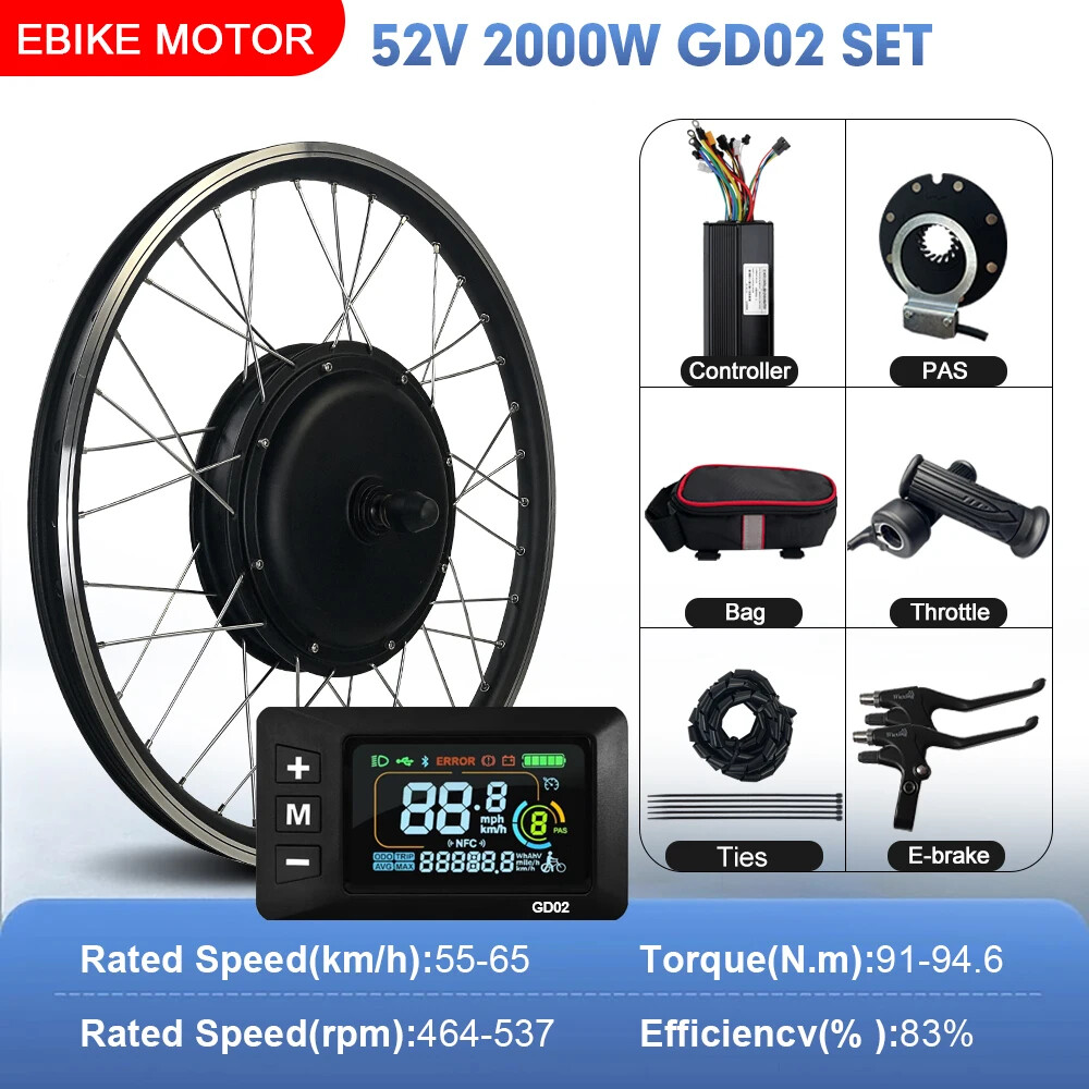 52V 2000W Electric Bicycle Conversion Kit Brushless Rear Rotate Hub Motor Wheel