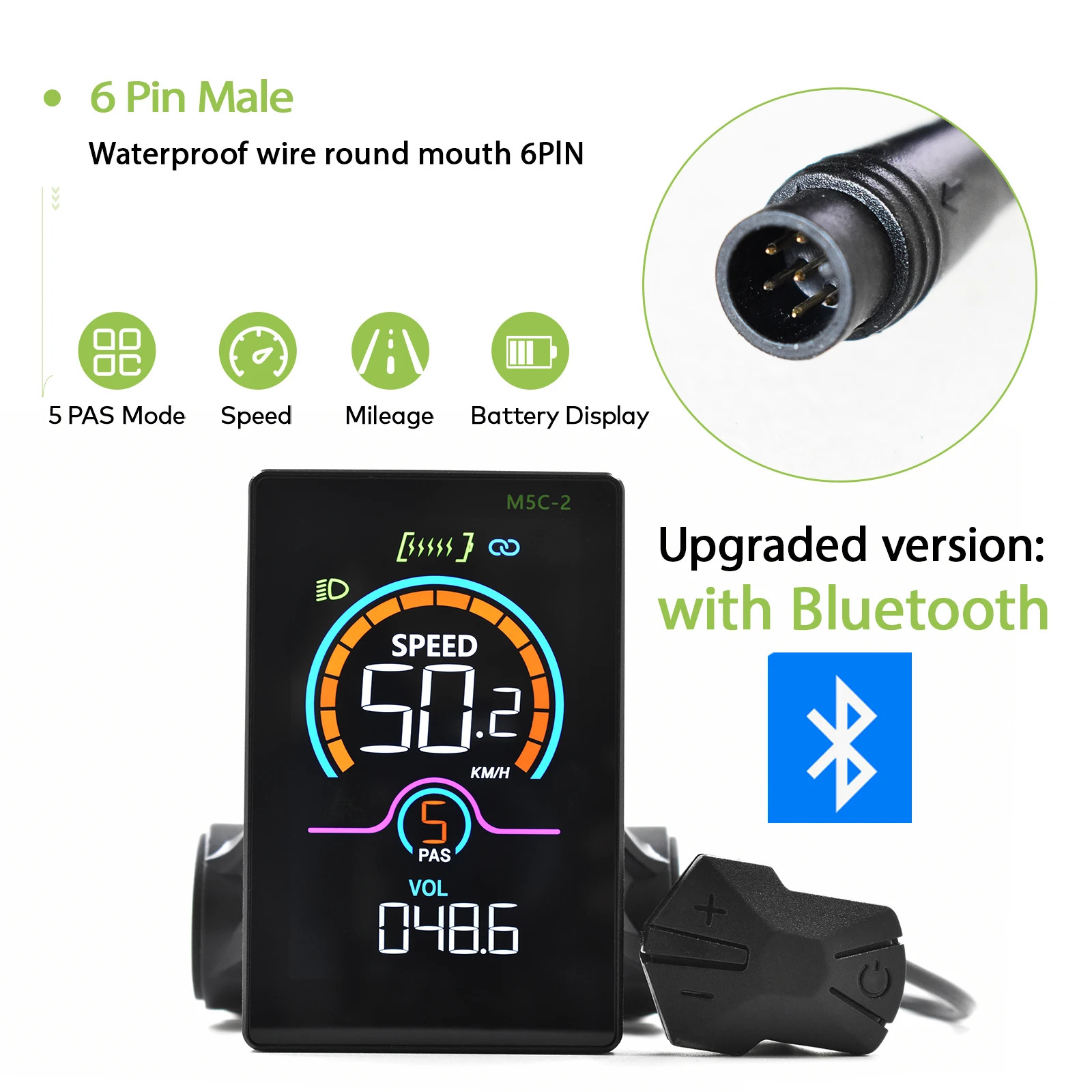 Electric Bike Computer Bluetooth Wired Digital Color LCD Display Vehicle Locking