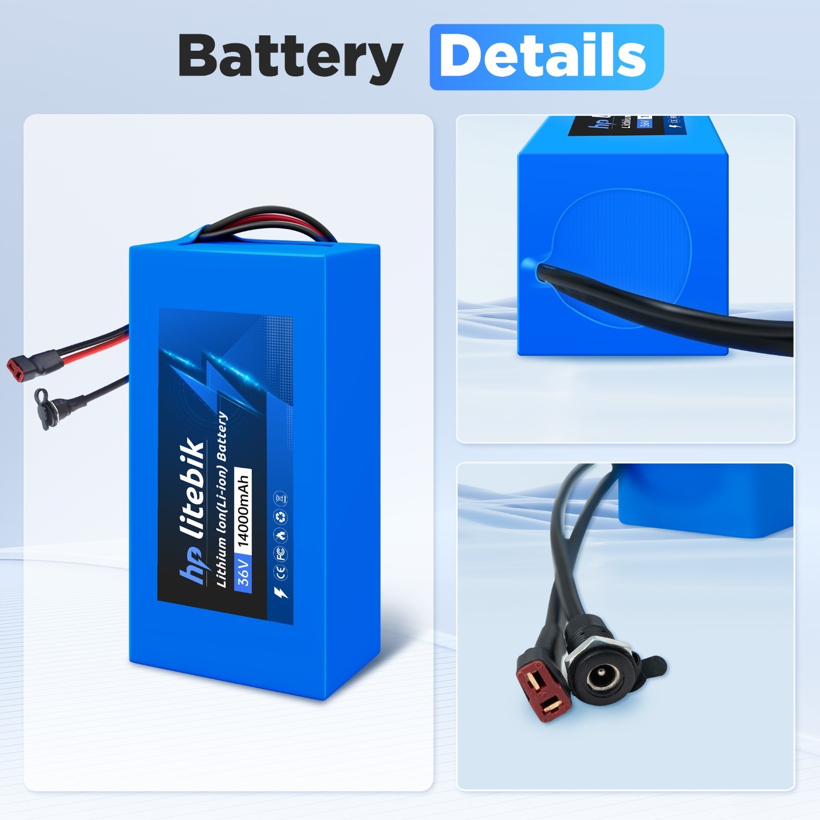 36V eBike Lithium Battery 36V 14Ah For Electric Bicycle 100W-1000W Motor 30A BMS