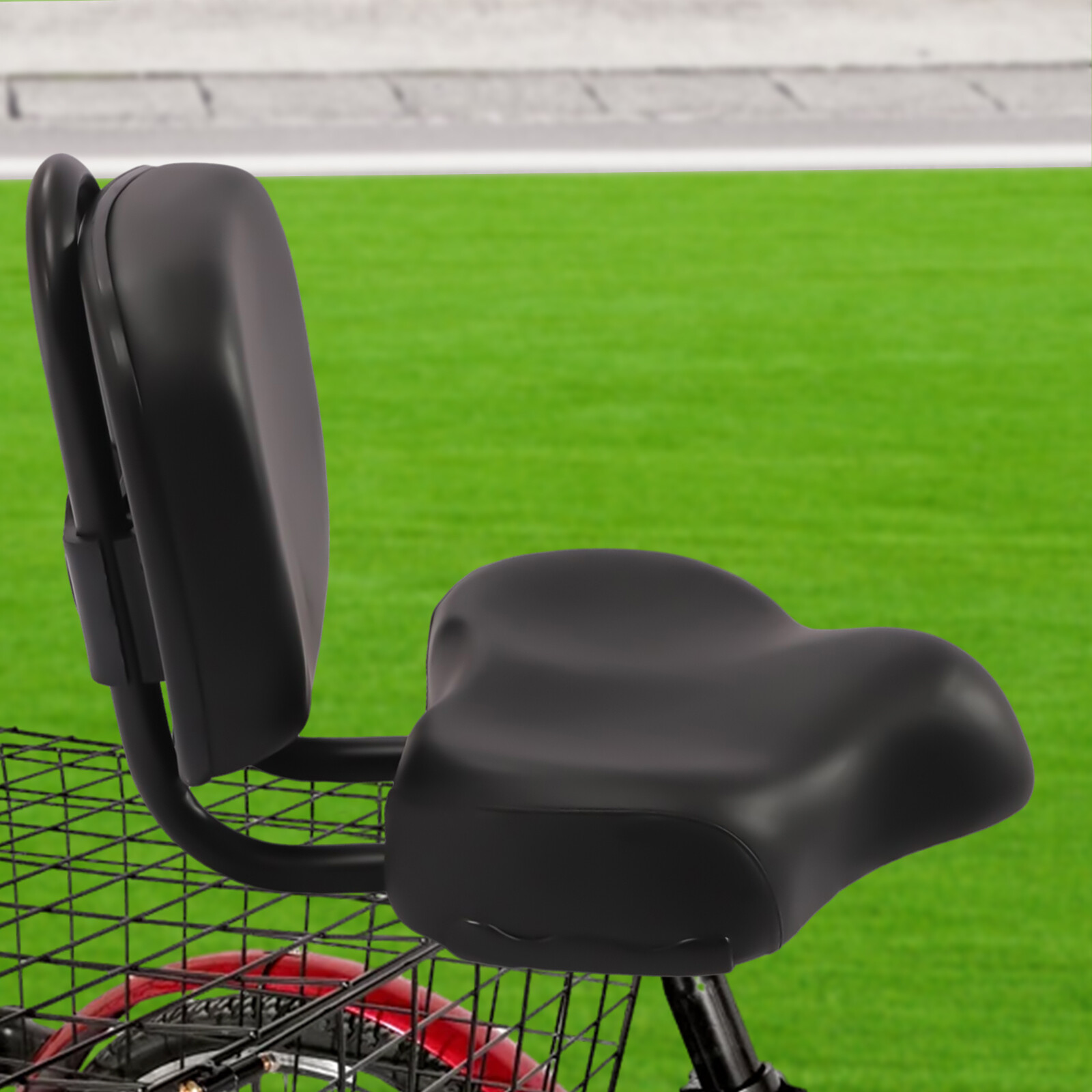 Bike Seat with Backrest Extra Wide Bicycle Tricycle Saddle Seat Support Black
