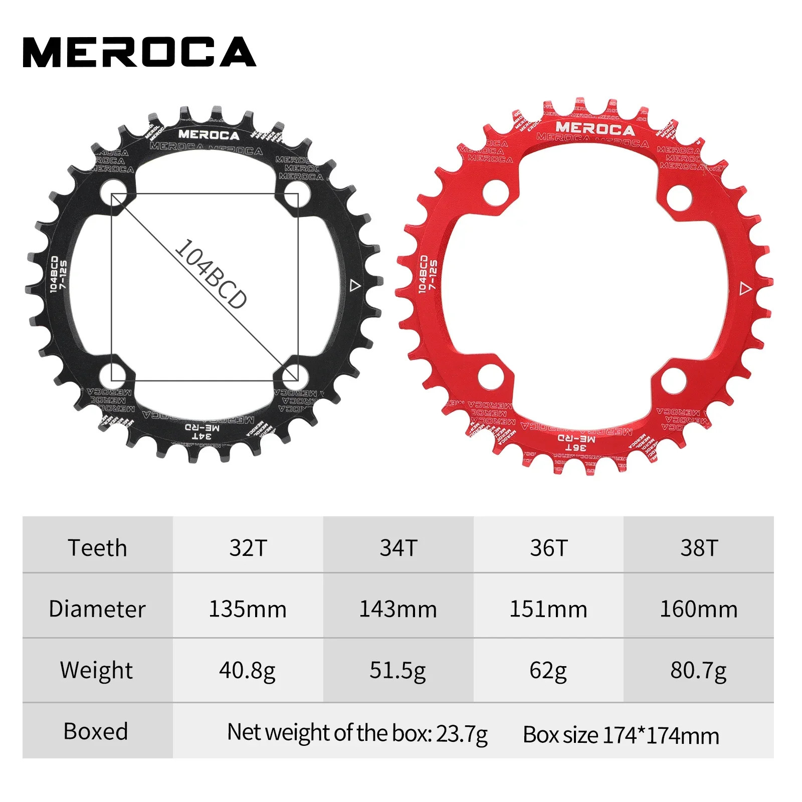 Ultralight 104BCD Round Narrow-Wide MTB Chainring 32T/34T/36T/38T Bicycle Parts