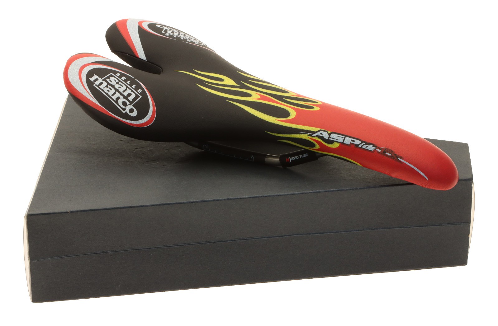 Selle San Marco Aspide FX Saddle Titanium Rails Black Flames Leather NIB NOS NEW