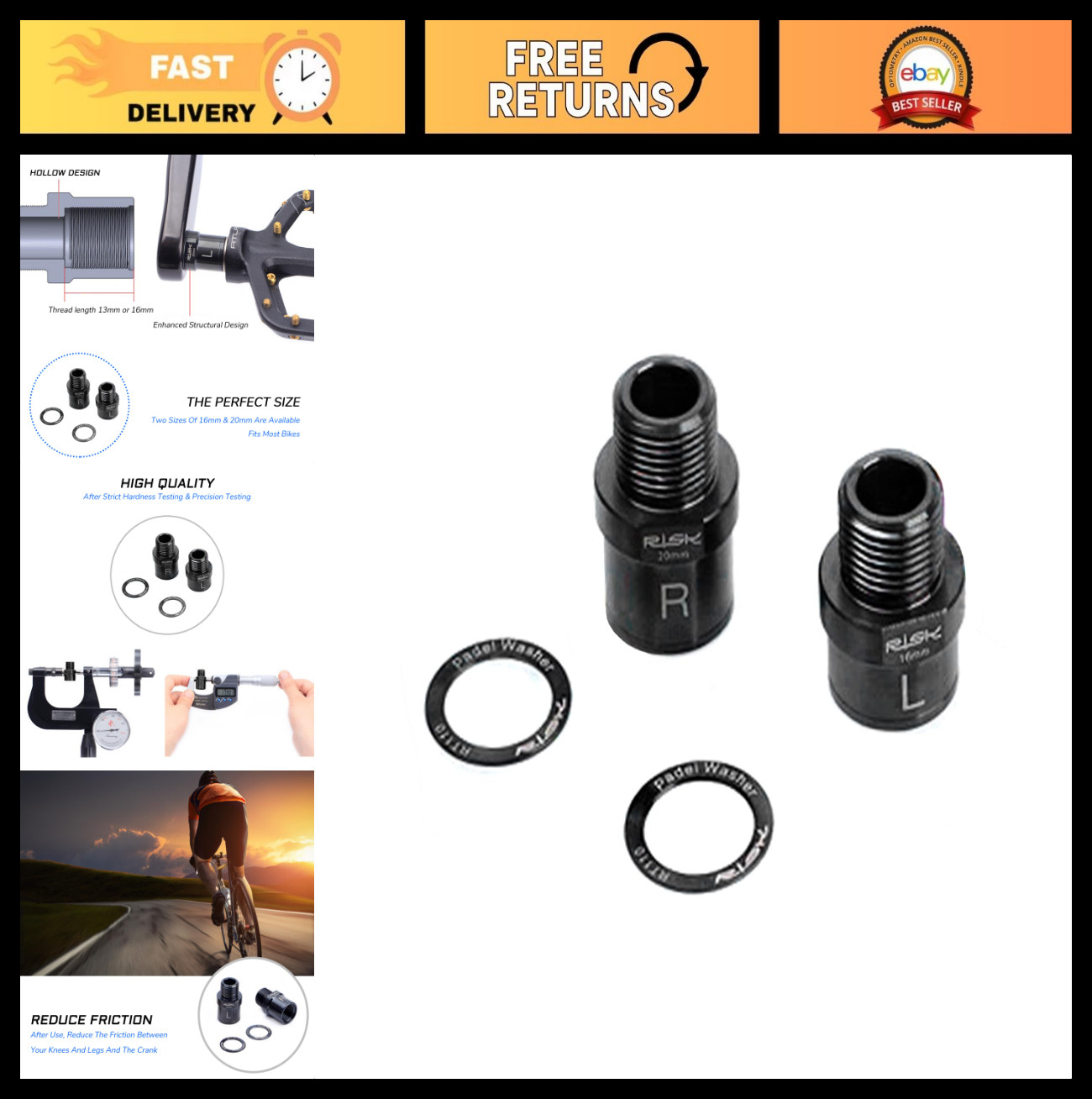 Titanium Bike Pedal Extenders 16/20mm – Hollow Foot Washers for 9/16″ Pedals, Fi