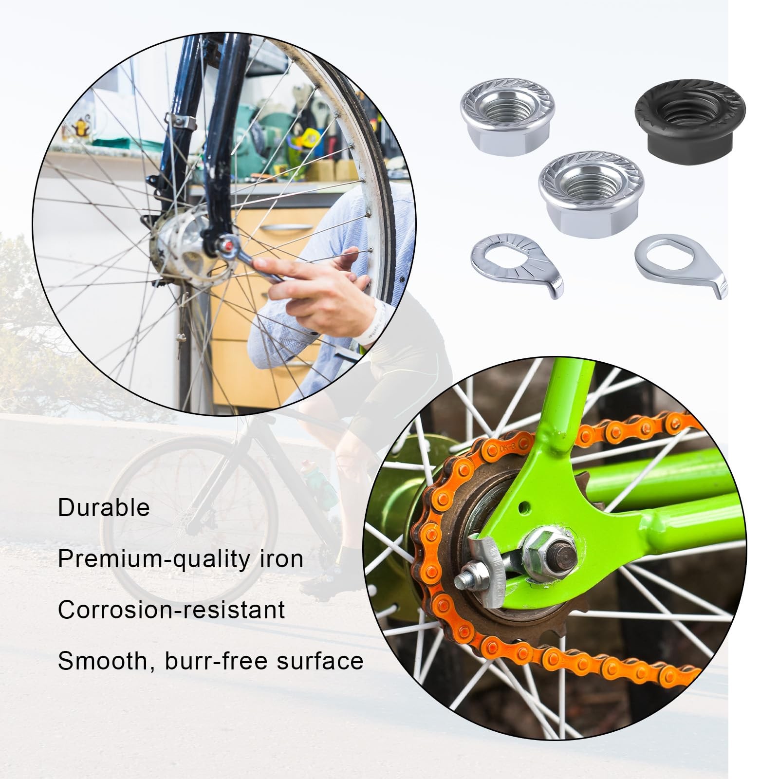 Bike Wheel Axle Nut and Bicycle Hub Safety Washer Kit, Flanged Nuts Parts Access