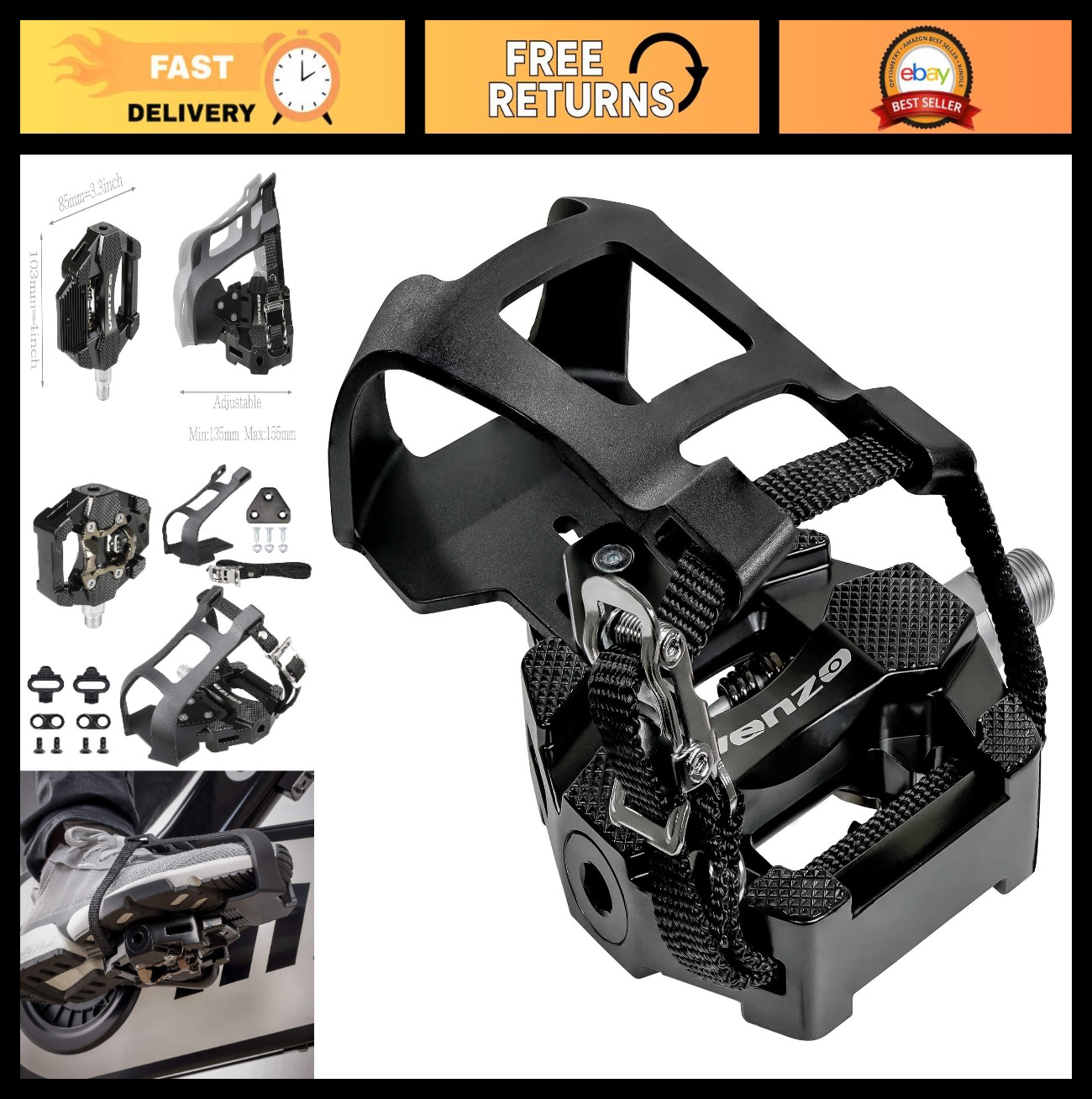 Adjustable Bike Toe Clips & Cages with Pedals – Compatible with Shimano SPD, Fit