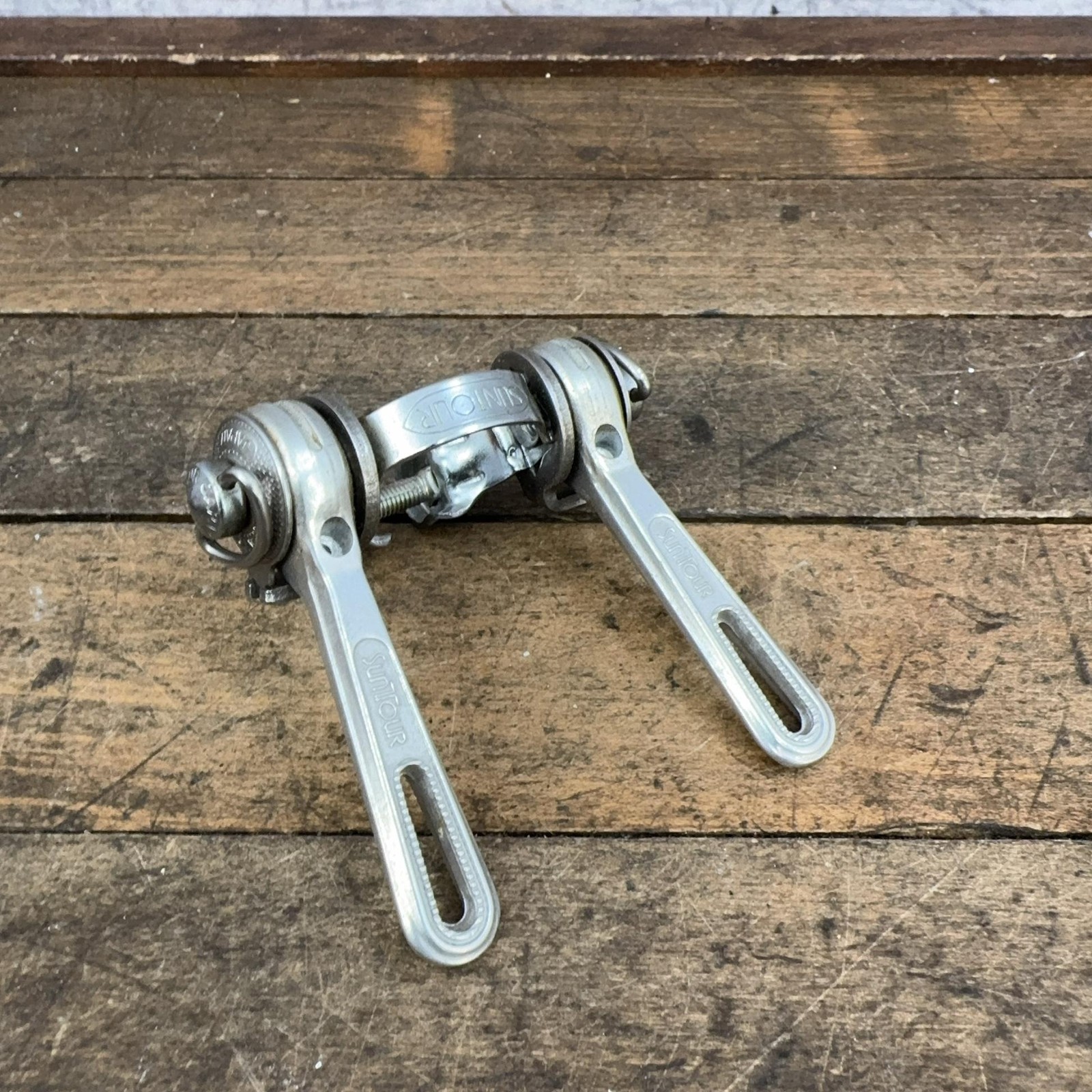 Vintage SunTour Downtube Friction Shifter Set Cyclone Superbe Clamp Japan Silver