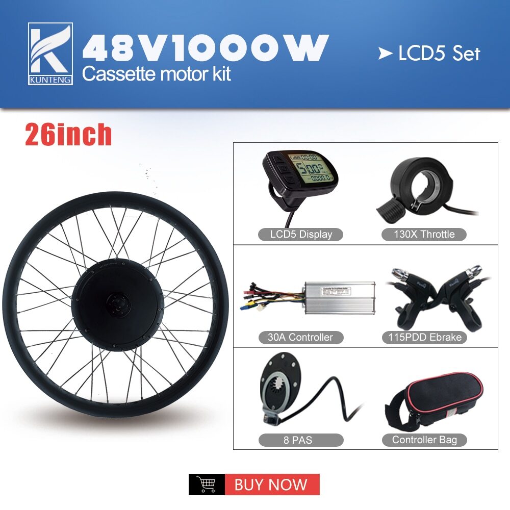 Ebike Conversion Kit Fat Tire 20 26 Inch 48V 1000W Rear Cassette Wheel Hub Motor