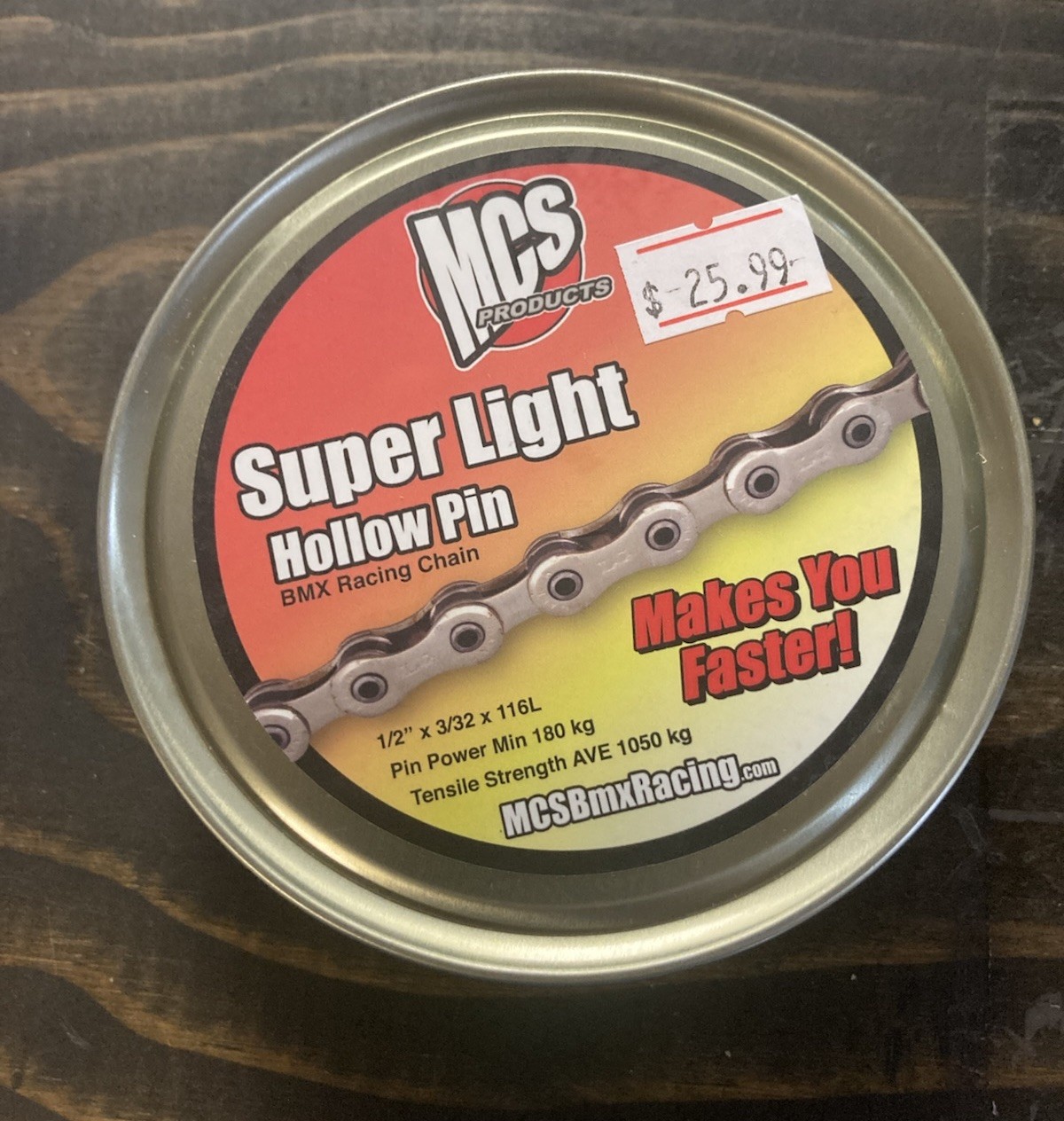MCS BMX SUPER LIGHT HOLLOW PIN BMX RACING CHAIN 1/2″ X 3/32″ x 116L SILVER