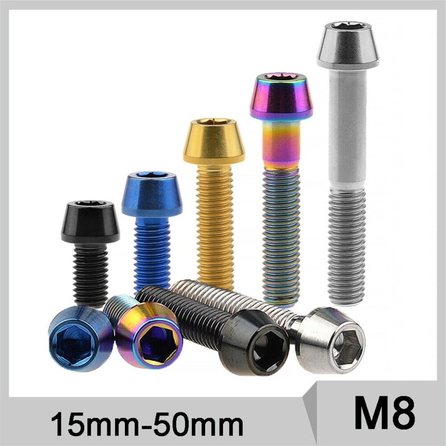M8 Titanium Ti Taper Cone Socket Allen Bolt 15 20 25 30 35 40 50 x 1.25mm thread