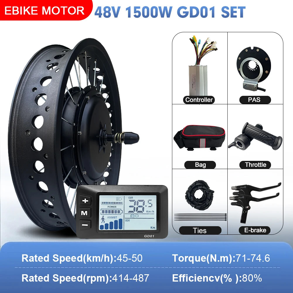 20/24/26inch E-bike Fat Tire Conversion Kit 48V 1500W Front Wheel Conversion Kit