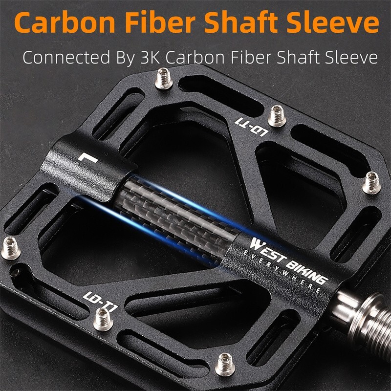 WEST BIKING Bicycle Pedals Titanium Carbon Fiber Axle 3 Bearing Bike Flat Pedals