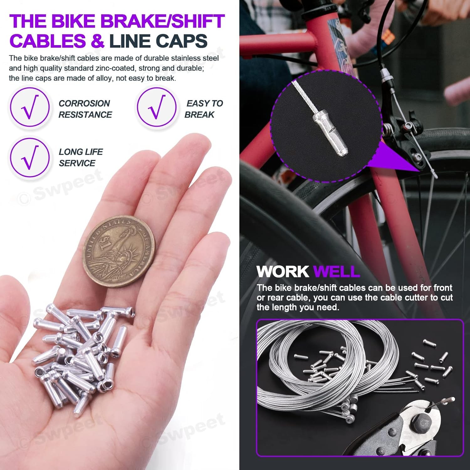 Swpeet 83Pcs Stainless Steel Bike Cable Cutter and Brake Cable Housing Shift Cab