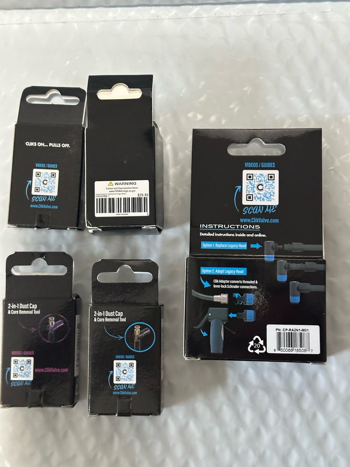 Clik 2 In 1 Pump Head, Soft Dust Caps, Aluminum Dust Cap EARPLUGS Set Of 5