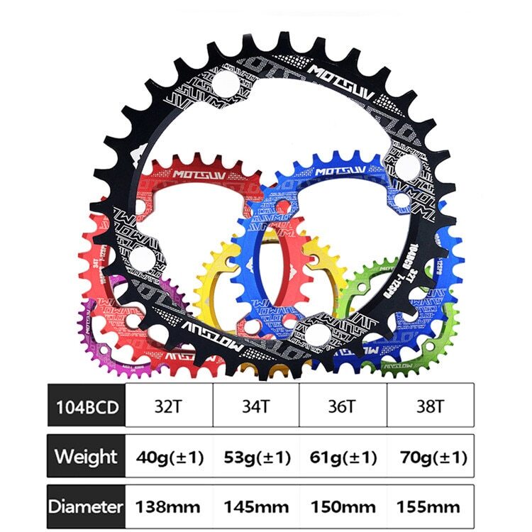 104BCD MTB Round Narrow Wide Chainring Bike Chainwheel 30/32/34/36/38/40/42T